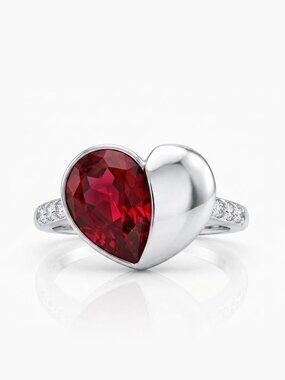Red Heart Swarovski crystal ring, 925 Sterling Silver Charmed Aroma Valentines